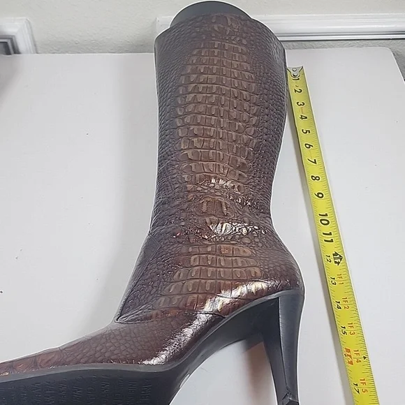 Gianni Bini Brown Croc-Embossed Heeled Boots - Picture 7 of 11
